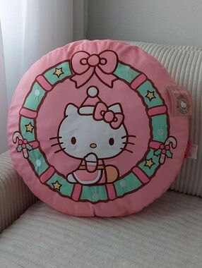 Hello Kitty Pink Round Decorative Pillow Christmas Holiday Season Reef